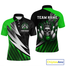 Load image into Gallery viewer, Green Skull Crown Bowling Custom Men Bowling Shirt Polo & Quarter-Zip Bowling Team Jerseys HNT65