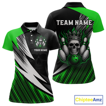 Load image into Gallery viewer, Green Skull Crown Bowling Custom Women Bowling Shirt Polo & Quarter-Zip Bowling Team Jerseys HNT65