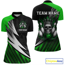 Load image into Gallery viewer, Green Skull Crown Bowling Custom Women Bowling Shirt Polo & Quarter-Zip Bowling Team Jerseys HNT65