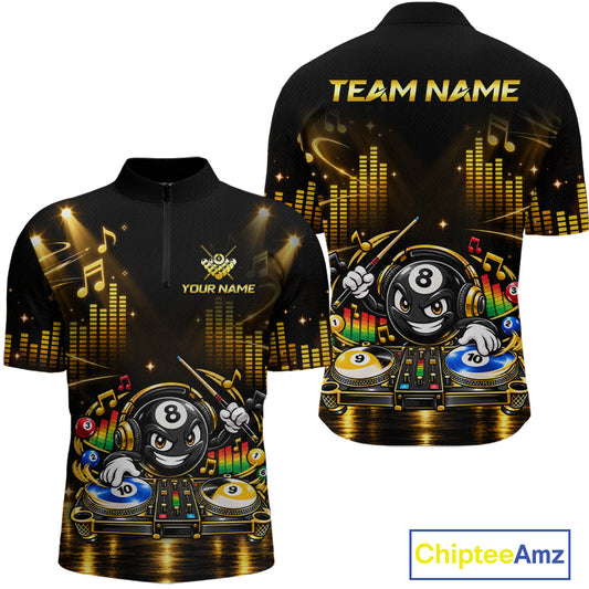 Custom Funny Music Billiard Shirt for Men 8 Ball 9 Ball 10 Ball Billiard Jersey Polo & Quarter-Zip BHT148