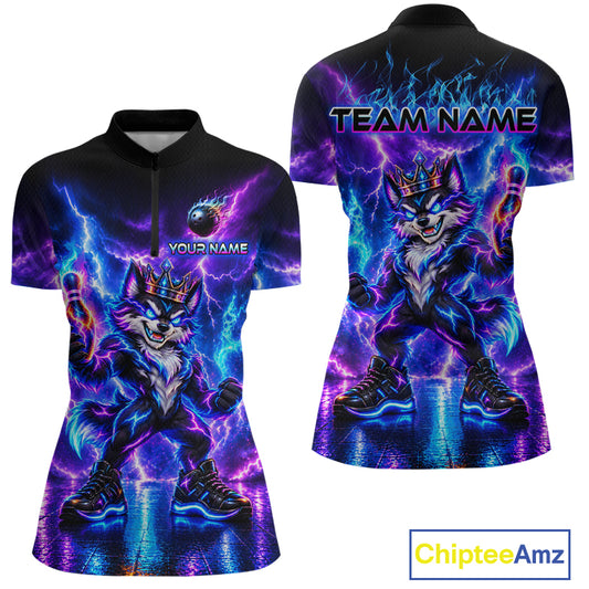 Hero Wolf Bowling Team Shirt for Women Custom Thunder Bowling Jersey Polo & 1/4-Zip QZT1345