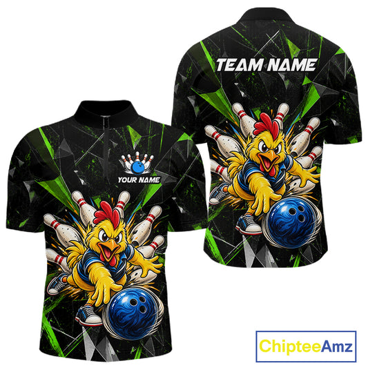 Custom Green Funny Chicken Bowling Team Shirt for Men Break Glass Bowling Jersey QZT1289