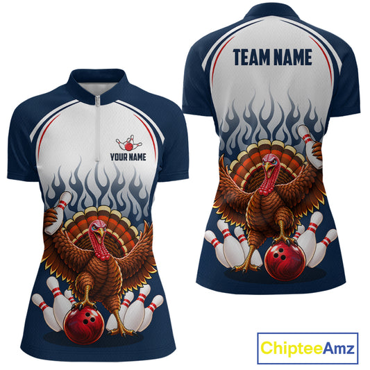 Funny Turkey Bowling Shirts for Women Personalized Navy Bowling Jersey League QZT1315