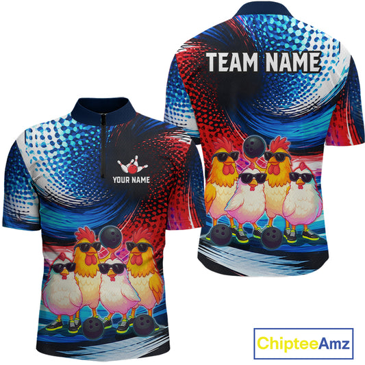 Custom Bowling Team of Four Shirts Funny Chicken Bowling Jersey US Flag Polo & 1/4-Zip QZT1241