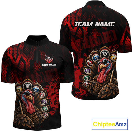 Custom Funny Turkey Billiard Shirts for Men Red Billiard Pool Jersey BHT134
