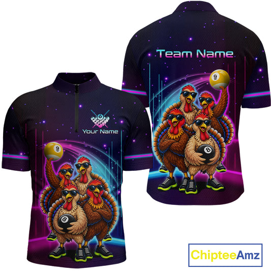 Custom Team of Four Turkey Billiard Shirt Funny 8 Ball Billiard Jersey for Men Pool Shirt BHT118