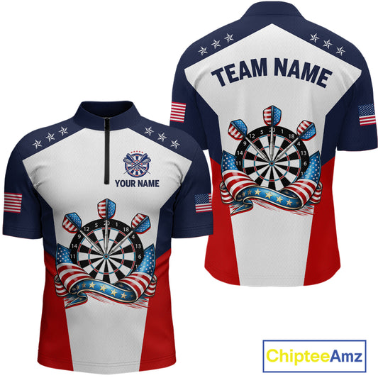 Custom American Flag Dart Shirt for Men Patriotic Dart Team Jersey Dartboard Polo & Quarter-Zip DHT15