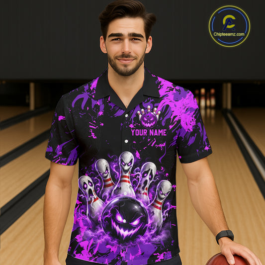 Purple Horror Bowling Hawaiian Shirt Men and Women Custom Bowling Jersey Halloween QZT1342