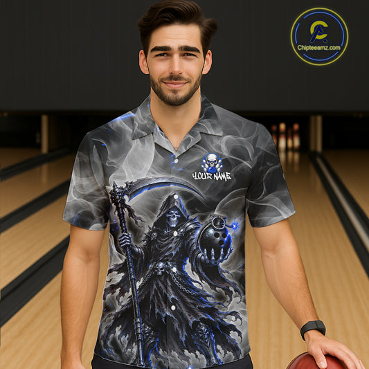 Custom Smoke Grim Reaper Bowling Hawaiian Shirt Men and Women Bowling Team Jersey QZT1343
