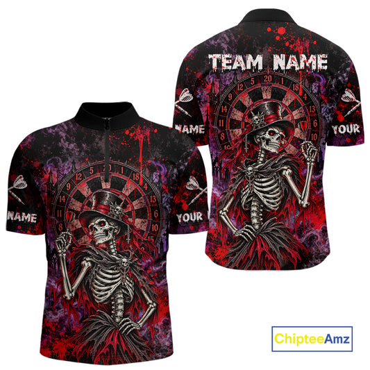 Custom Skeleton Darts Shirt for Men Purple Red Gothic Dart Team Jersey Dartboard Shirt DHT88