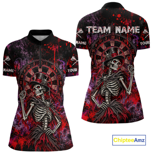 Custom Skeleton Darts Shirt for Women Purple Red Gothic Dart Team Jersey Dartboard Shirt DHT88