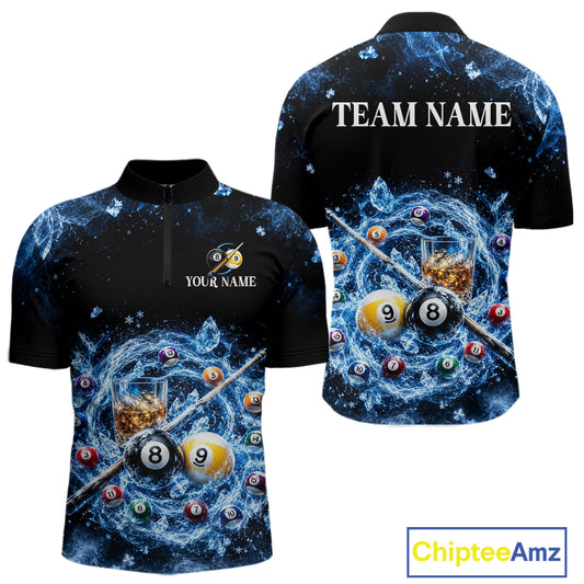 Custom Ice Whiskey Billiard Shirt for Men 8 Ball & 9 Ball Pool Jersey BHT126
