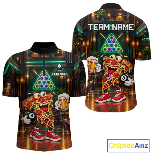 Custom Pizza & Beer Billiard Shirts for Men 8 Ball Funny Pool Jersey BHT127