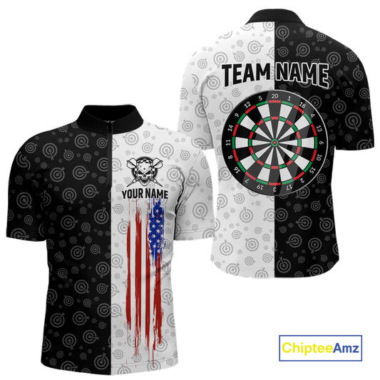 Custom Black & White Skull Dart Shirt for Men American Flag Dart Jersey for Team Dartboard Shirts Gift DHT10