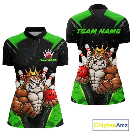Custom Green Funny Bulldog Bowling Shirt for Women Bowling Team Jersey Bowler Gift QZT1302