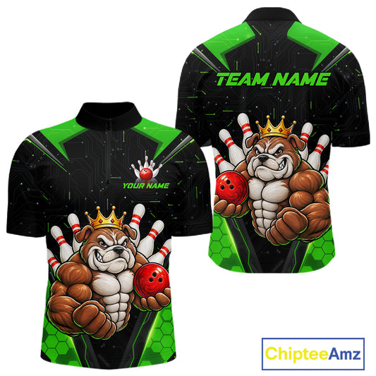 Custom Green Funny Bulldog Bowling Shirt for Men Bowling Team Jersey Bowler Gift QZT1302