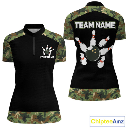 Custom Camouflage Bowling Shirt for Women Bowling Team Jersey Polo & Quarter-Zip QZT1304