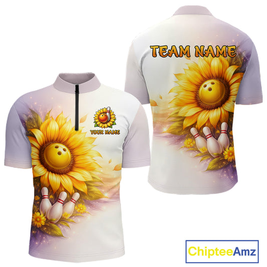 Custom Gradient Sunflower Bowling Shirt for Men Bowling Team Jersey Polo & Quarter-Zip QZT963