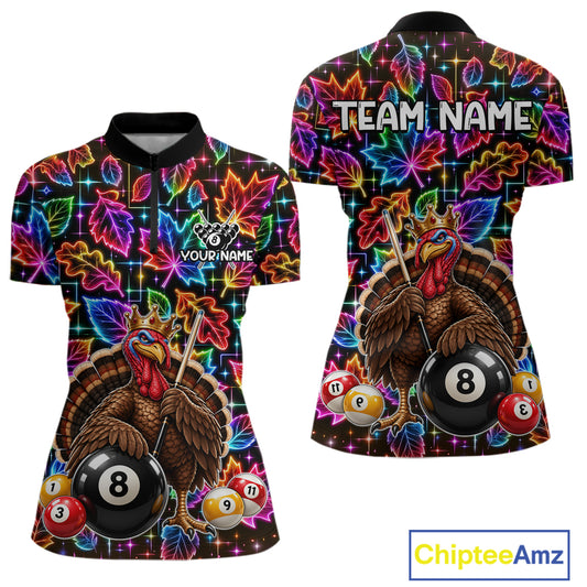 Custom Funny Turkey 8 Ball Billiard Shirts for Women Team Neon Autumn Pool Jersey BHT135