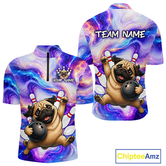 Colorful with a pug bowling design on a white background