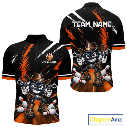 Custom Orange Funny Cowboy Gun Bowling Shirt for Men Bowling Jersey QZT1325