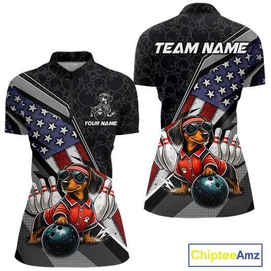 Custom American Flag Dachshund Bowling Shirts for Women Bowling Jersey QZT1281