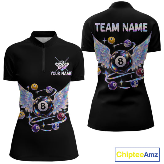 Custom Holographic 8 Ball Wings Billiard Shirts Funny Pool Jersey for Women BHT128
