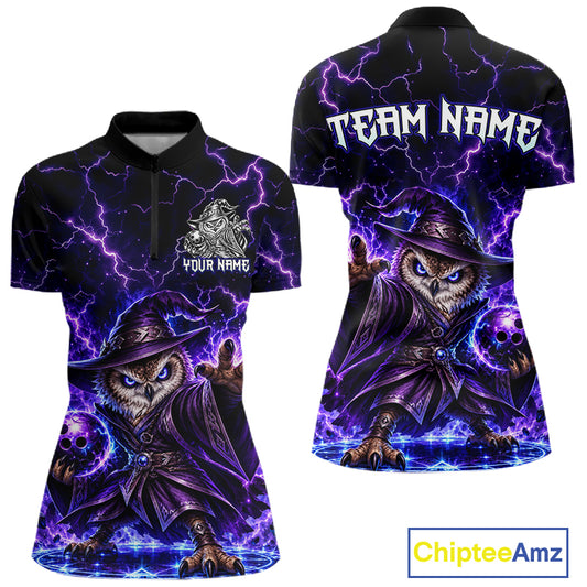 Custom Bowling Wizard Owl Bowling Shirt for Women Lightning Thunder Bowling Jersey QZT1296