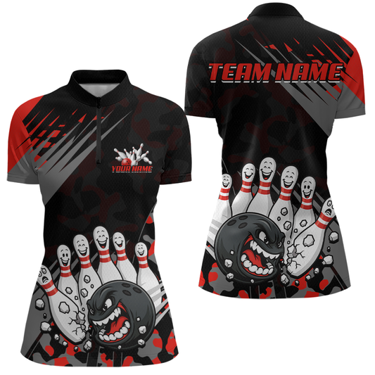 Custom Red Funny Bowling Shirt Crazy Bowling Jersey Women Polo & 1/4 Zip Bowling Outfit QZT785