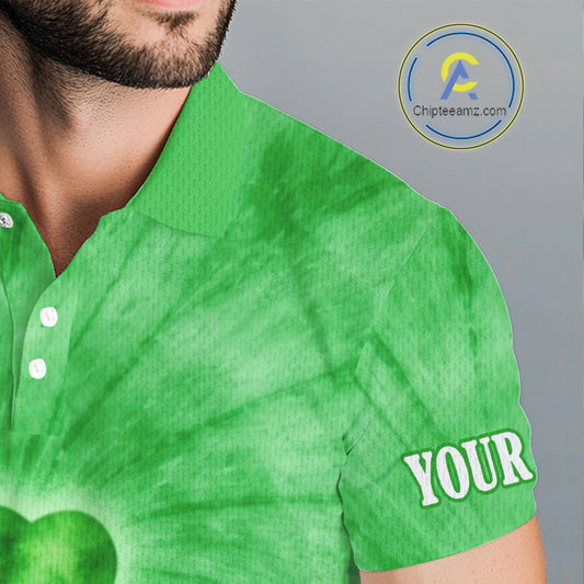 Green Tie Dye Mens Golf Polo Shirt Custom Name Green Clover St Patrick Day Golf Tops, Golf Gifts NHN0168