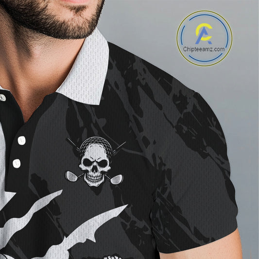 Funny Skull Golf Polo Shirts Black And White Golf Clubs Camo Pattern Custom Skull Playing Golf Apparel NHN0047