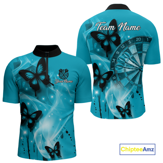 Custom Turquoise Galaxy Butterflies Darts Shirt for Men Darts Team Jerseys Dartboard Shirt NNT261