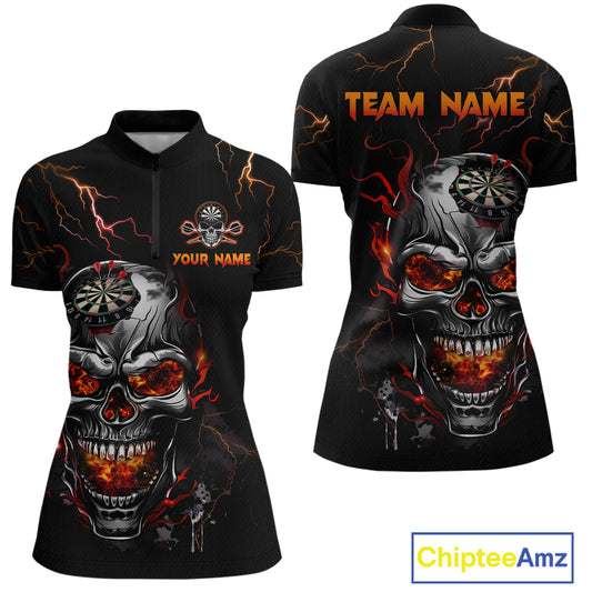 Custom Thunder Skull Darts Board Dart Shirts for Women Darts Team Jerseys Polo & 1/4 Zip NNT134