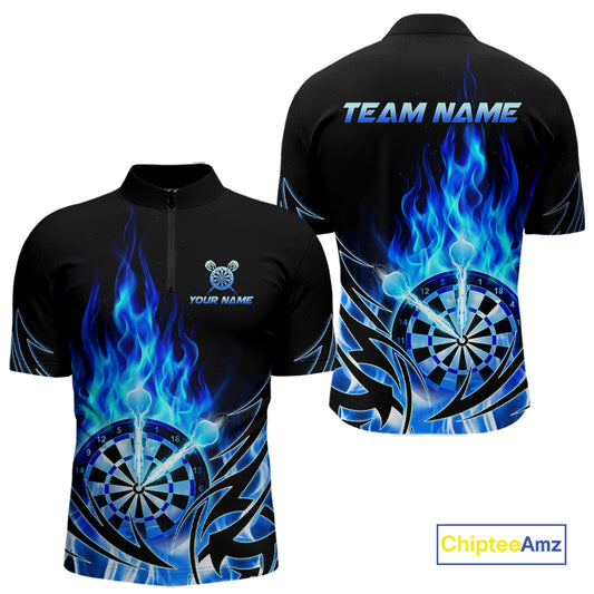 Blue Flame Mens Darts Polo & Quarter Zip Shirts Custom Dart Shirts For Team Darts Jerseys NNT318