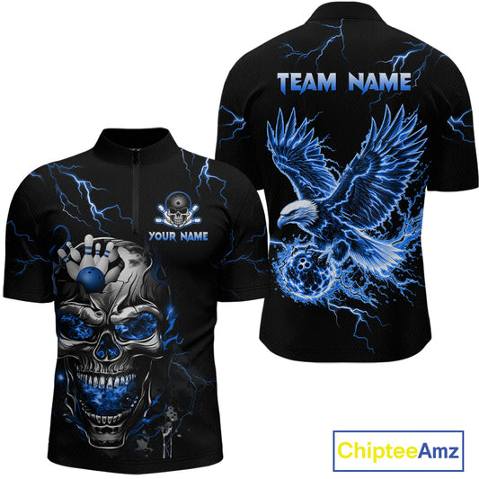 Custom Blue Flame Skull Eagle Bowling Shirts for Men Bowling Team Jersey Bowling Tournament HNT657