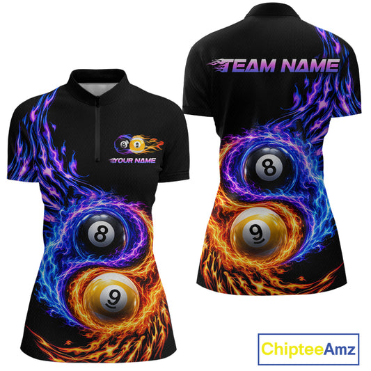 Flame Yin and Yang 8 Ball & 9 Ball Custom Billiard Shirts for Women Billiard Team Jerseys NNT299