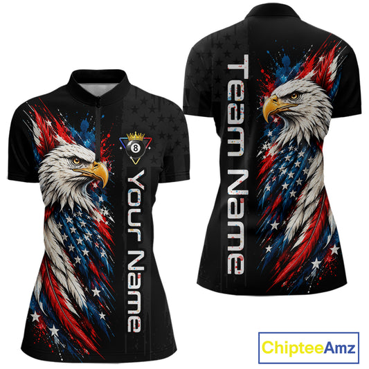 Custom Black Eagle American Flag 8 Ball Shirt Billiard Team Shirts Billiard Jersey for Women NNT332