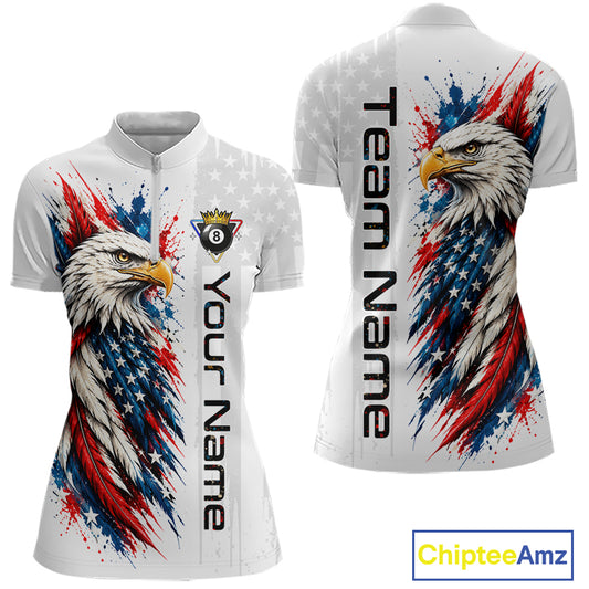 Custom White Eagle American Flag 8 Ball Shirt Billiard Team Shirts Billiard Jersey for Women NNT332