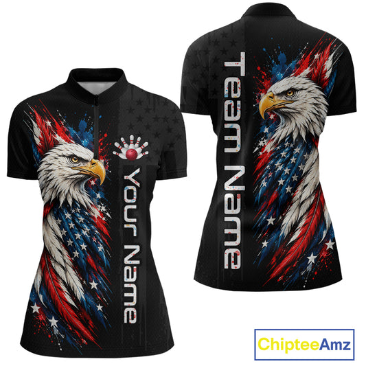 Custom American Eagle Bowling Jerseys for Women Bowling League Patriotic Team Jersey Gift HNT610