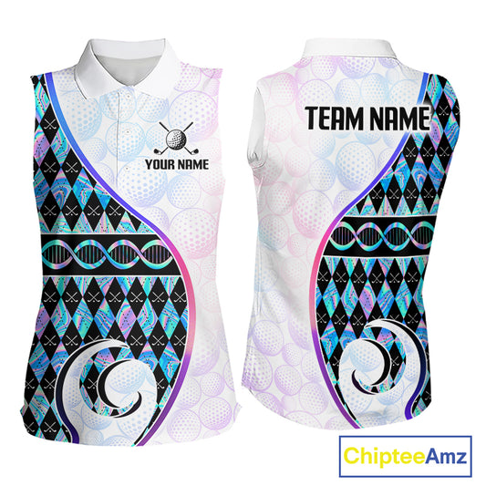 Custom Holograpic Argyle Pattern Women Sleeveless Golf Polo Shirt Team Golf Gifts NNT300