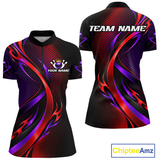 Purple and Red Bowling Jersey for Women Custom Bowling Team Shirts Bowling League for Bowler HNT611