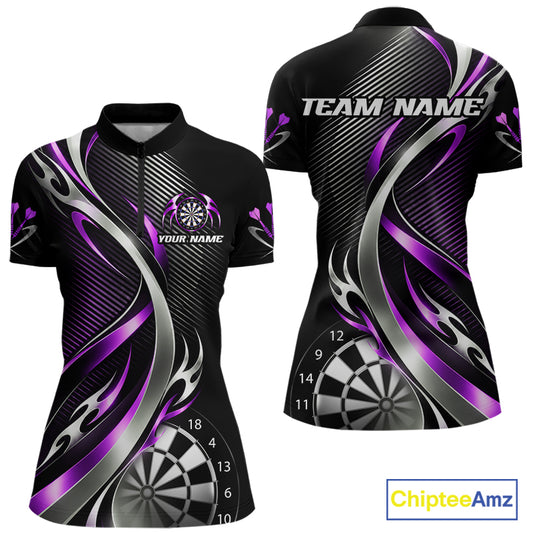 Purple and Silver Dartboard Custom Darts Shirt for Women Dart Team Jerseys Dart League Uniform NNT334