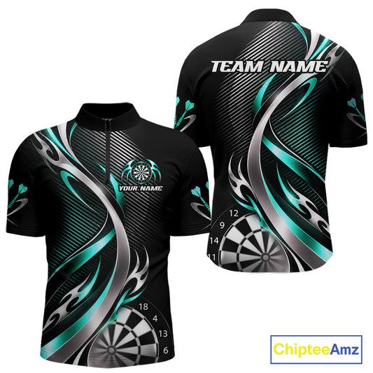 Turquoise and Silver Dartboard Custom Darts Shirt for Men Dart Team Jerseys Dart League Uniform NNT334