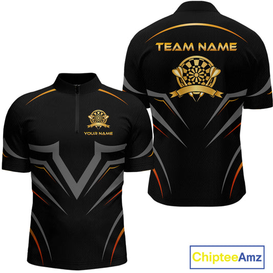 Black and Gold Dartboard Custom Dart Shirts For Men Polo & 1/4 Zip Dart Jersey Team NNT122