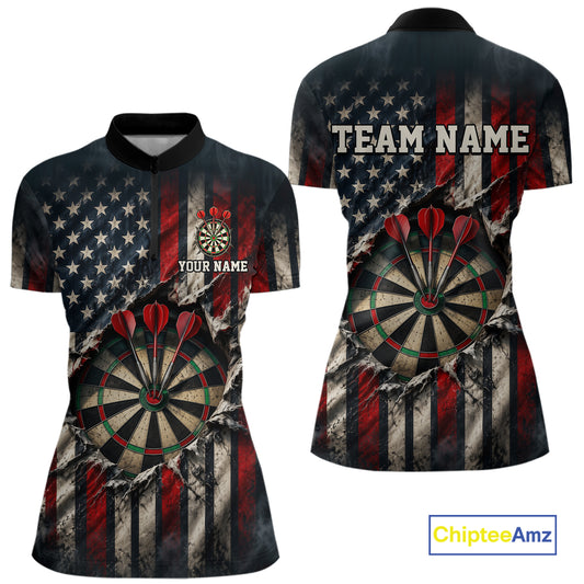 Custom Cracked American Flag Dart Shirts for Women Dart Team Jerseys Dartboard Outfit NNT354