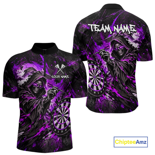 Custom Purple Grim Reaper Flame Dart Shirts for Men Dart Team Jerseys Dartboard Outfit NNT355