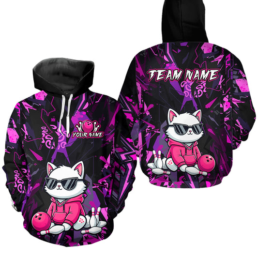 Custom Funny Cat Bowling Bowling Hoodie for Women Bowling Team Hoodie HNT194