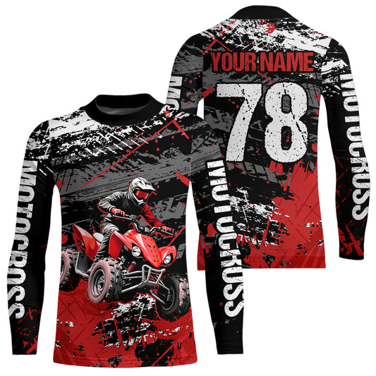 Custom Red Off-Road Quad Bike Shirt Youth ATV Motocross Shirts Kid Men Women UPF30+ DNT78