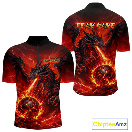 Custom Flame Dragon Bowling Shirts For Men, Bowling Team Jersey Bowling Tournament Bowler HNT648
