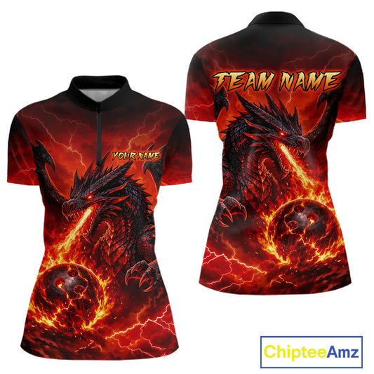 Custom Flame Dragon Bowling Shirts For Women, Bowling Team Jersey Bowling Tournament Bowler HNT648